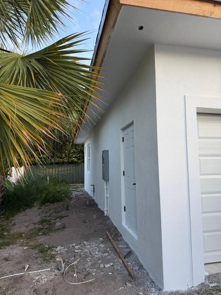 After — finished painted exterior by Quilco Stucco, Garage Elevation, Prosperity Farms